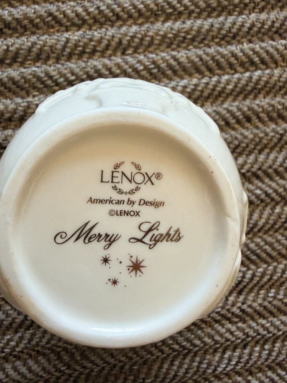 Lenox Merry Lights Christmas Tree Votive Candle Holder Ivory Gold Trim Retired